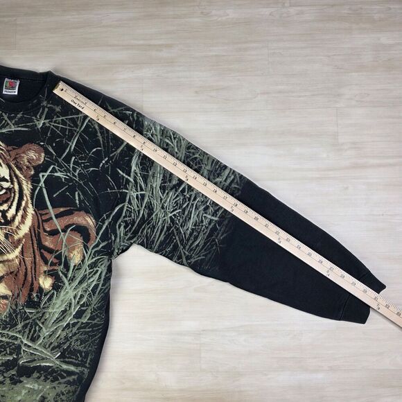 Vintage Fruit Of The Loom Sweatshirt Mens 2XL Tiger Graphic Crewneck AOP Grass - Picture 3 of 9